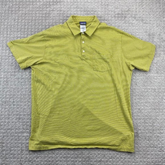 Patagonia Other - Patagonia Polo Shirt Men Extra Large XL Yellow Gray Stripes Golf Chest Pocket
